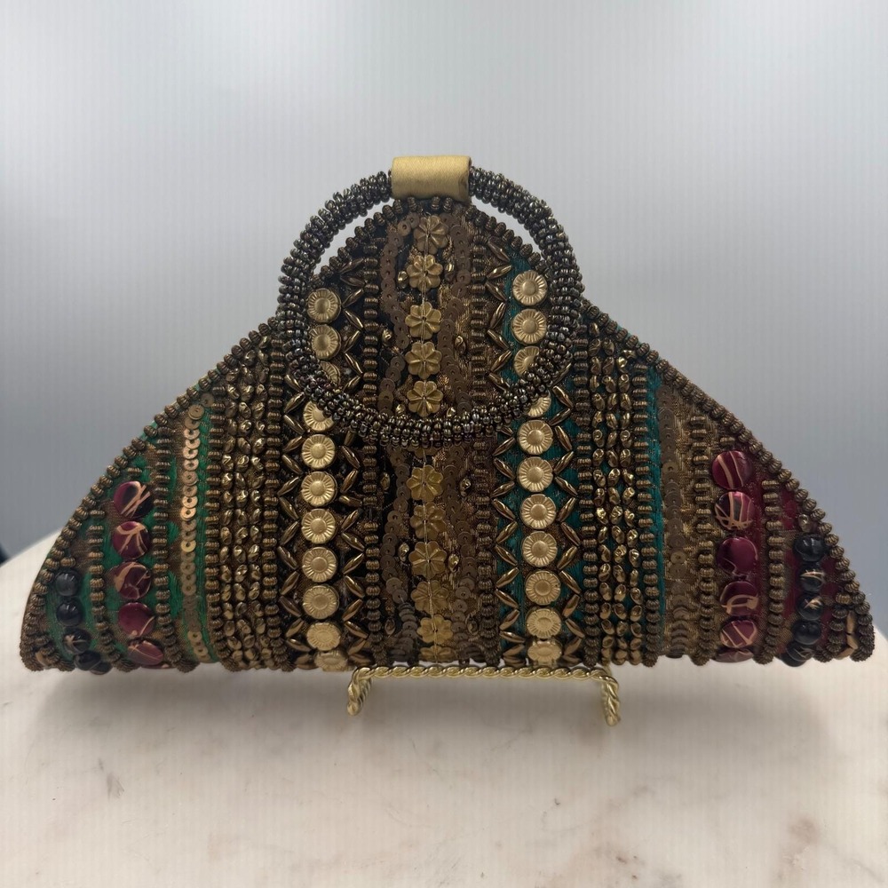 Vintage Mary Frances Beaded Evening Bag Womens Gold Boho Maximalist Handbag